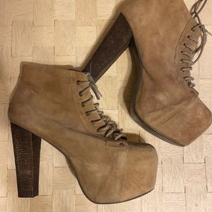 Jeffery Campbell Lita Suede Tan Healed Booties
